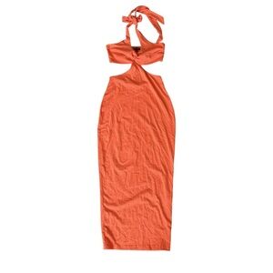Halter Bodycon Maxi Dress Orange Womens XS